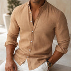 Denholm Linen Button-Up Shirt - Caramel Tan - linen blend - Brondals - Image 4