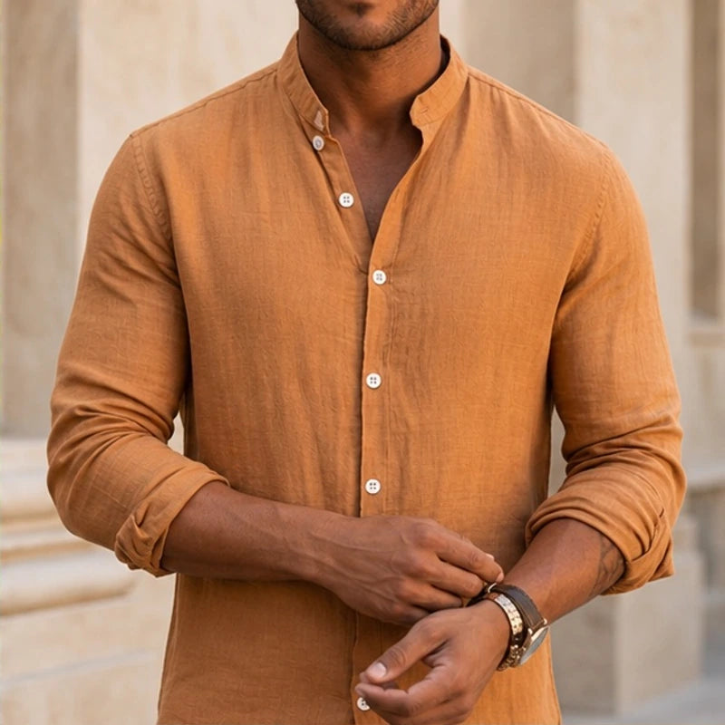 Denholm Linen Button-Up Shirt - Burnt Orange - button-up shirt - Brondals - Image 3