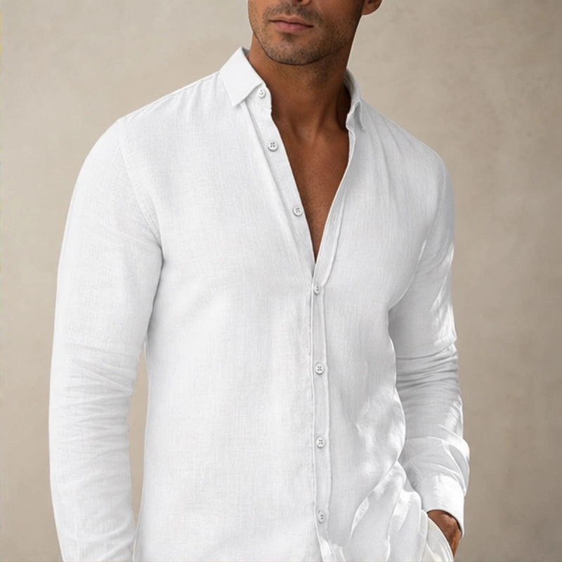 Denholm Linen Button-Up Shirt - White - linen shirt - Brondals - Image 2
