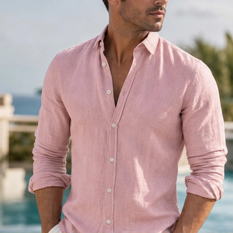 Denholm Linen Button-Up Shirt - Blush Pink - linen shirt - Brondals - Image 2