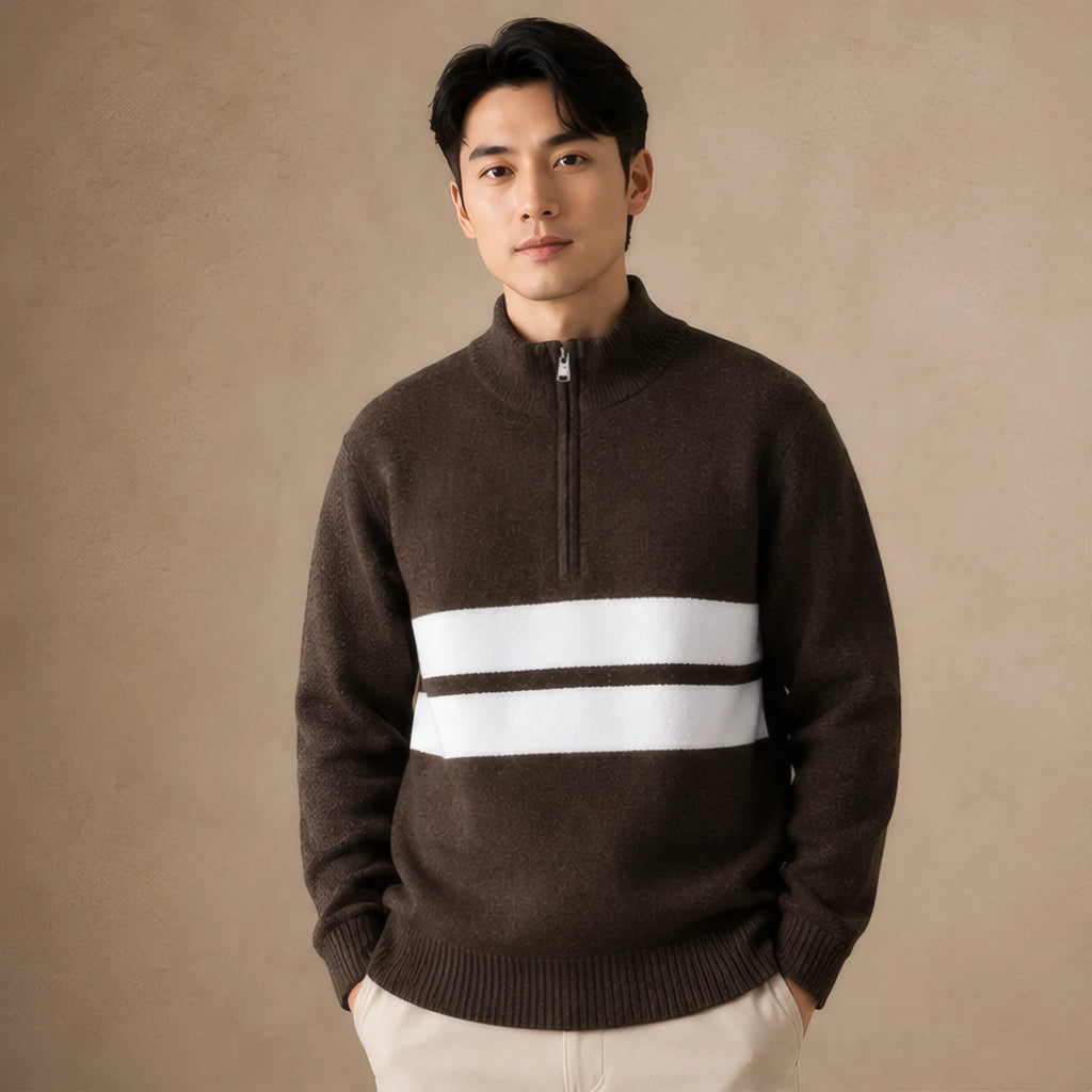 Desmond Knit Half Zip Sweater - Brown - Clothing > Tops > Half-Zip Sweaters - Brondals - Image 1