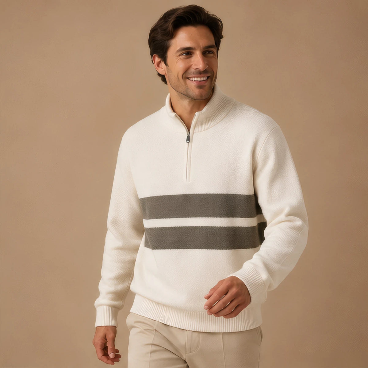 Desmond Knit Half Zip Sweater - Off-White - Clothing > Tops > Half-Zip Sweaters - Brondals - Image 1