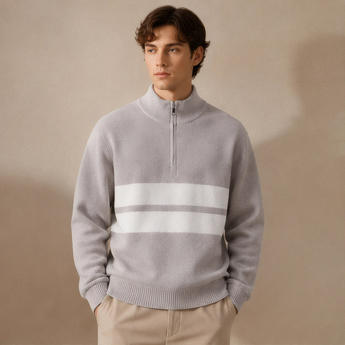 Desmond Knit Half Zip Sweater - Gray - Clothing > Tops > Half-Zip Sweaters - Brondals - Image 1