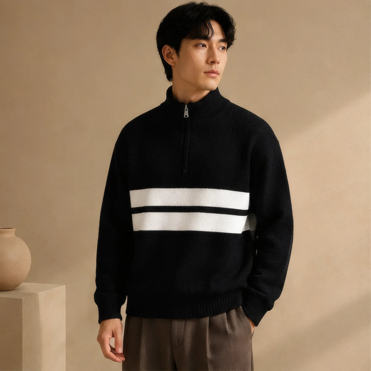 Desmond Knit Half Zip Sweater - Black - Clothing > Tops > Half-Zip Sweaters - Brondals - Image 1