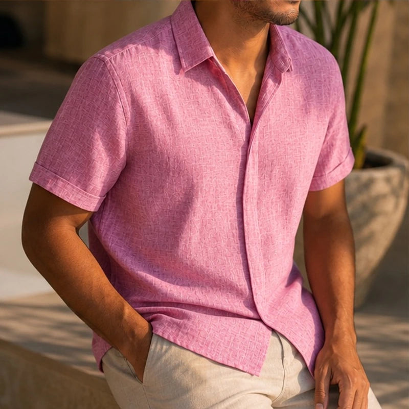 Drummond Linen Short Sleeve Shirt - Blush Pink - linen shirt - Brondals - Image 3
