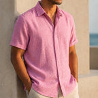 Drummond Linen Short Sleeve Shirt - Blush Pink - men's shirt - Brondals - Image 2
