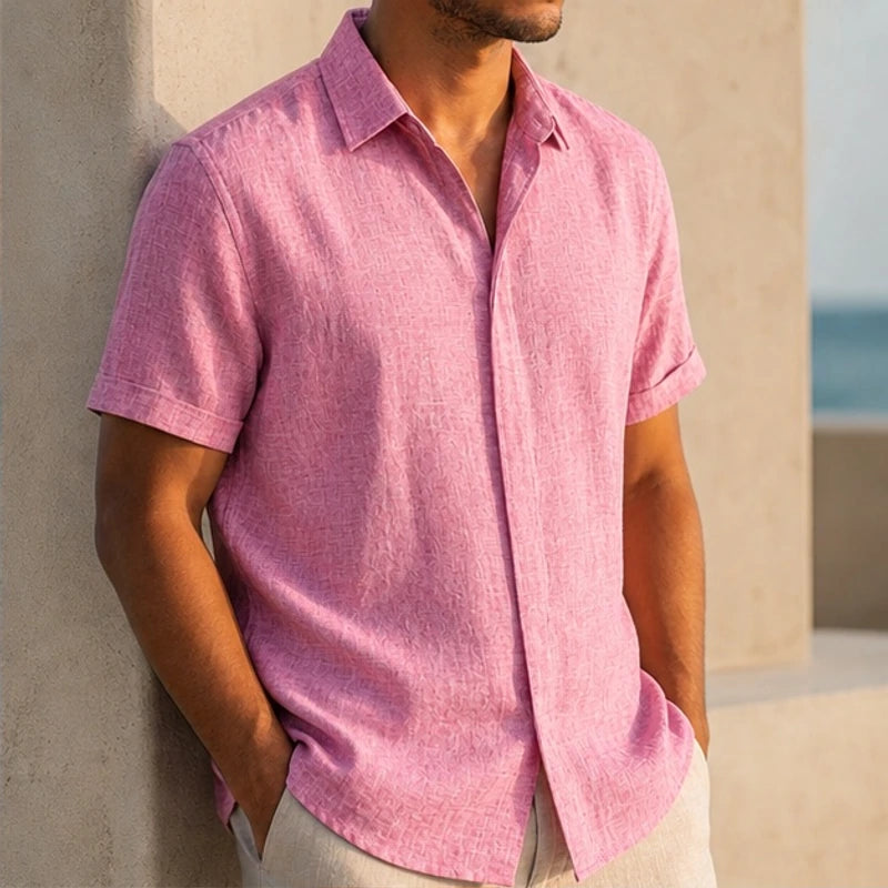 Drummond Linen Short Sleeve Shirt - Blush Pink - men's shirt - Brondals - Image 2