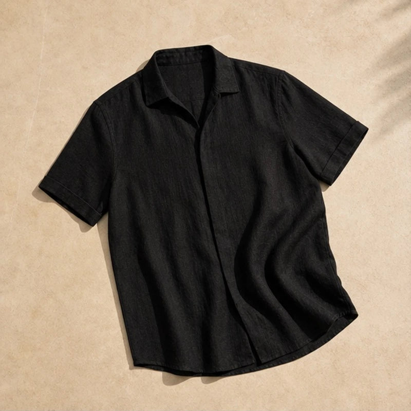 Drummond Linen Short Sleeve Shirt - Black - Shirt - Brondals - Image 1
