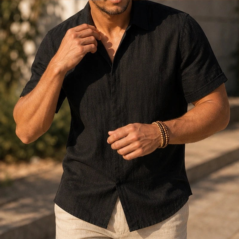 Drummond Linen Short Sleeve Shirt - Black - linen shirt - Brondals - Image 3