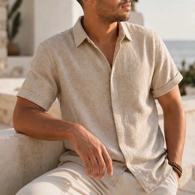 Drummond Linen Short Sleeve Shirt - Stone Beige - linen shirt - Brondals - Image 3