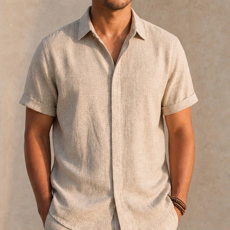 Drummond Linen Short Sleeve Shirt - Stone Beige - men's shirt - Brondals - Image 2