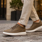 Edison Textured Leather Sneaker - Khaki - leather sneakers - Brondals - Image 3