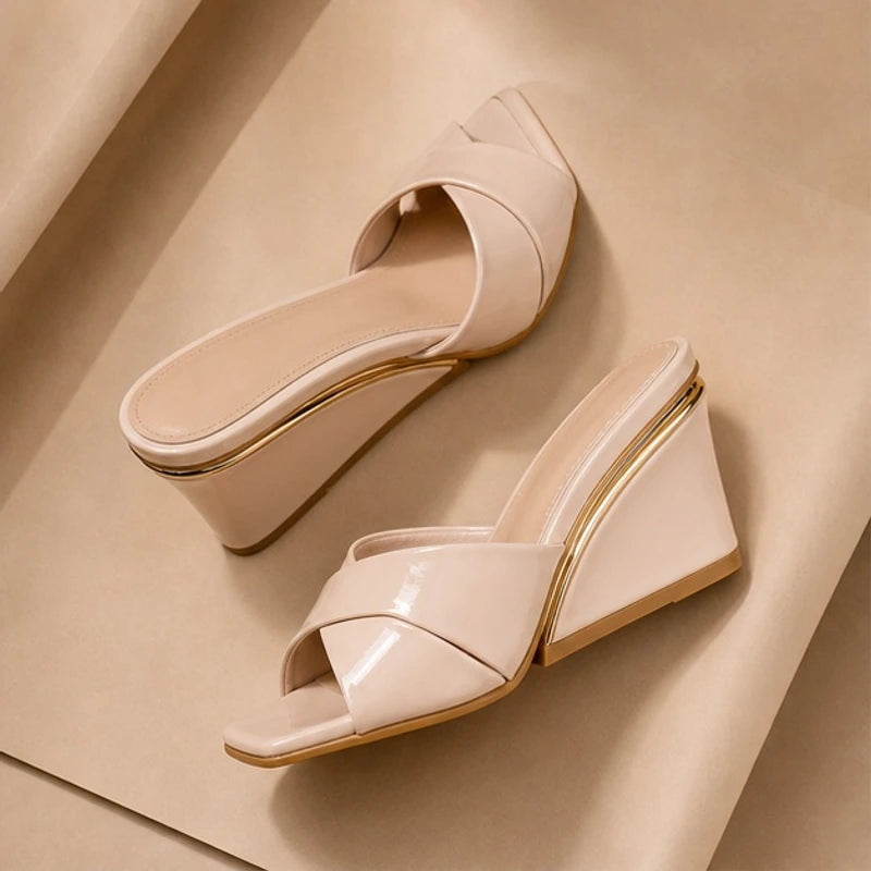 Eleni Open-Toe Wedge Heels - Beige - Shoes - Brondals - Image 1