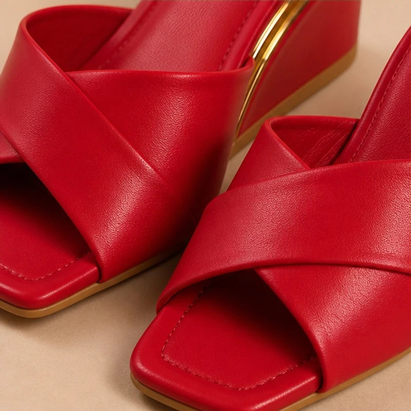 Eleni Open-Toe Wedge Heels - Red - women's heels - Brondals - Image 2