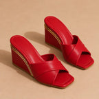 Eleni Open-Toe Wedge Heels - Red - Shoes - Brondals - Image 1