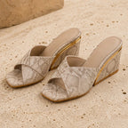 Eleni Open-Toe Wedge Heels - Gold - Shoes - Brondals - Image 1