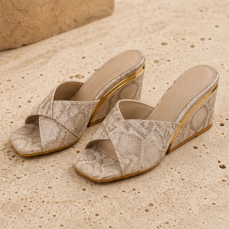 Eleni Open-Toe Wedge Heels - Gold - Shoes - Brondals - Image 1
