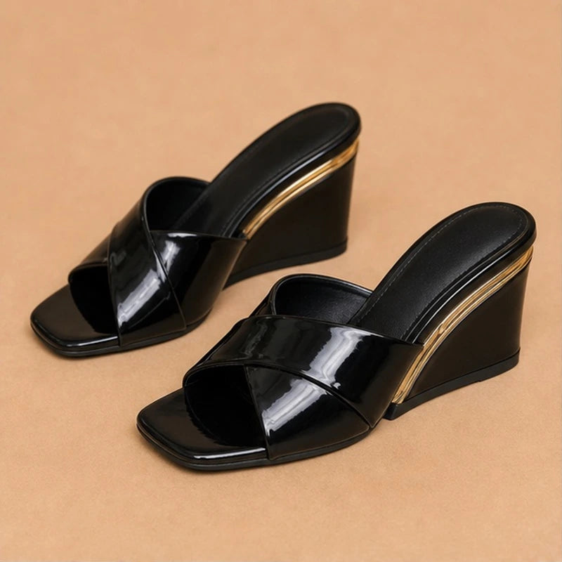 Eleni Open-Toe Wedge Heels - Black - Shoes - Brondals - Image 1