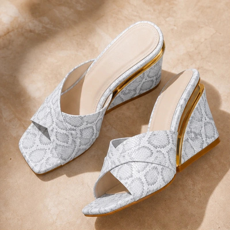 Eleni Open-Toe Wedge Heels - Gray - Shoes - Brondals - Image 1