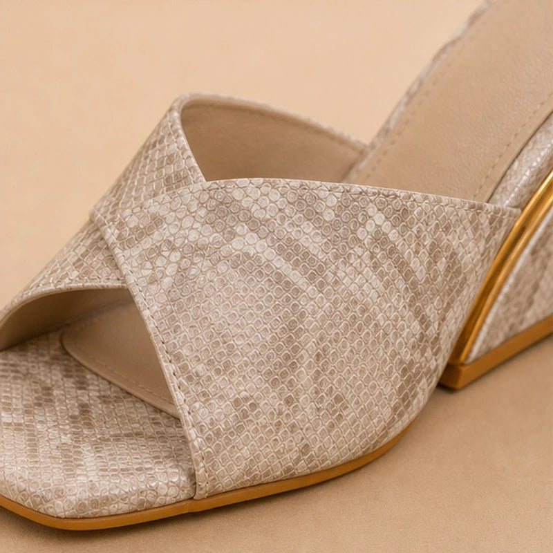 Eleni Open-Toe Wedge Heels - Gold - women's heels - Brondals - Image 2
