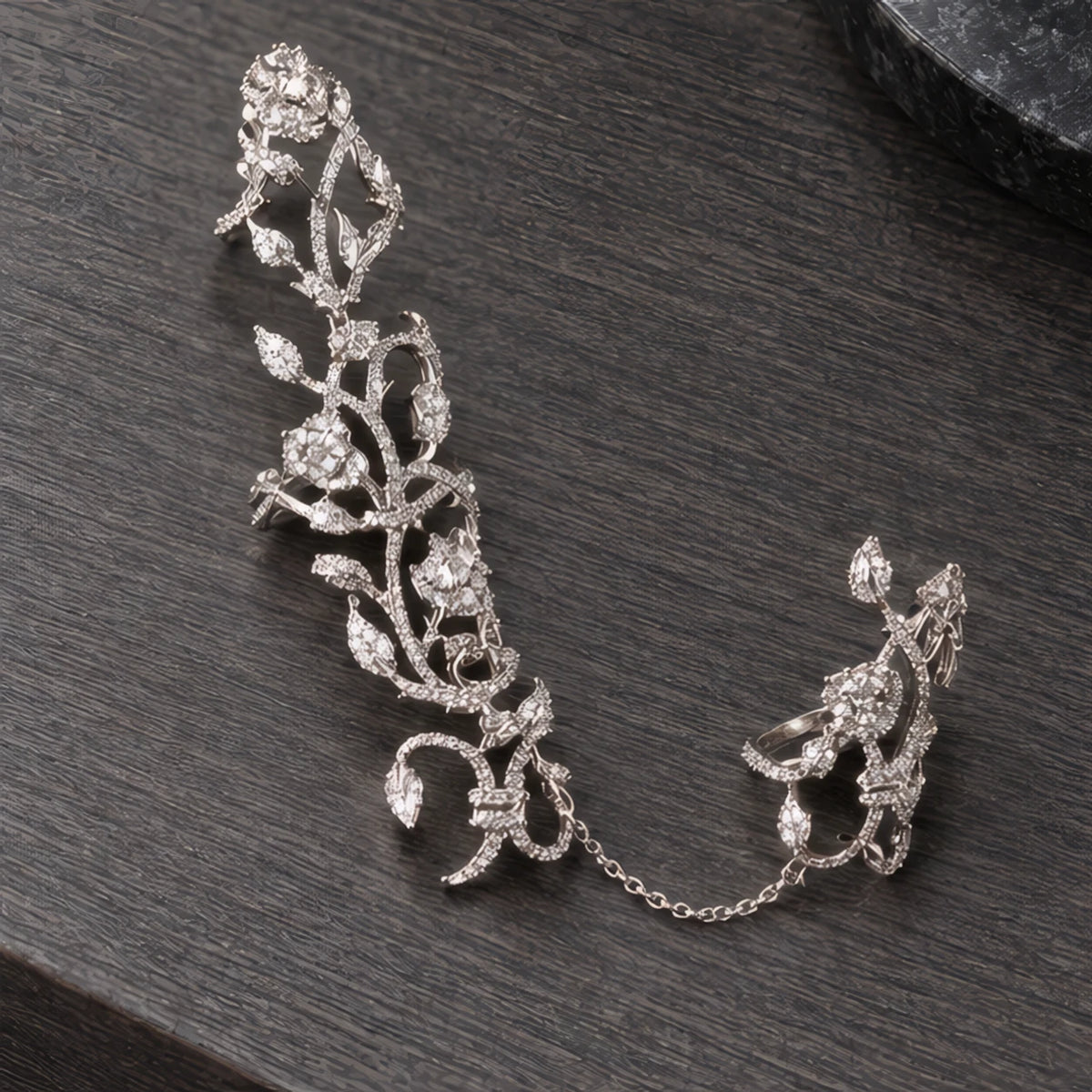 Elisabetta Women's Sculpted Vine Handpiece with Crystal Accents - Silver - Accessories > Jewelry > Hand Chains - Brondals - Image 2