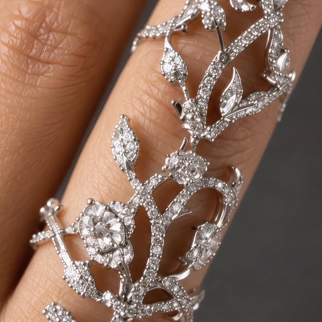 Elisabetta Women's Sculpted Vine Handpiece with Crystal Accents - Silver - female - Brondals - Image 3