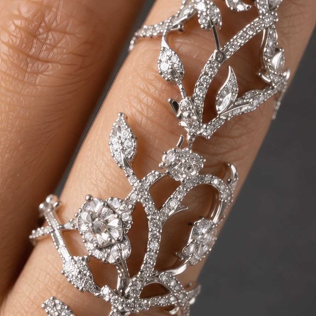 Elisabetta Women's Sculpted Vine Handpiece with Crystal Accents - Silver - female - Brondals - Image 3