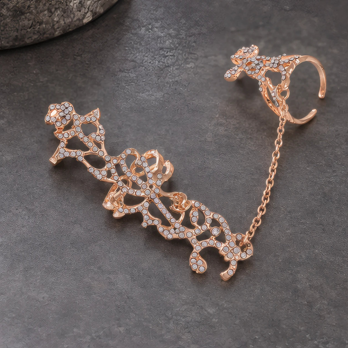 Elisabetta Women's Sculpted Vine Handpiece with Crystal Accents - Gold - Accessories > Jewelry > Hand Chains - Brondals - Image 1