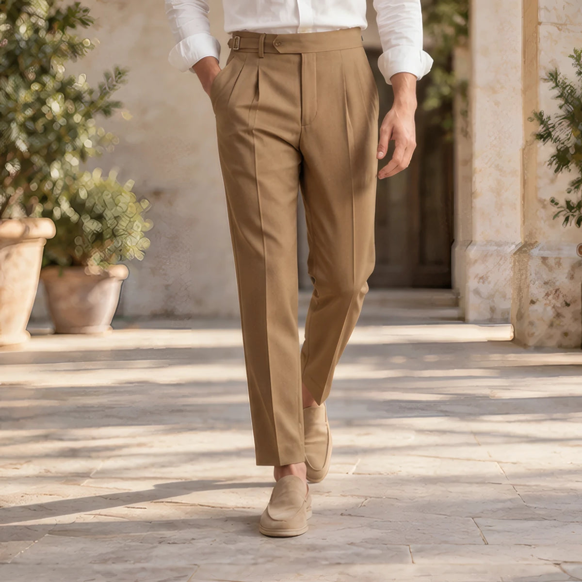 Elliot Men's Single-Pleat Tailored Trousers - Brown - Batch002 - Brondals - Image 2