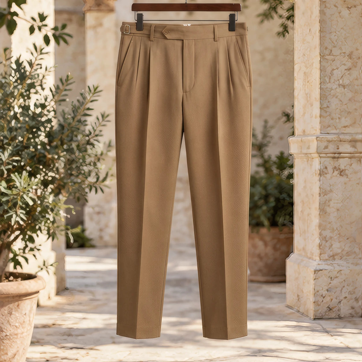 Elliot Men's Single-Pleat Tailored Trousers - Brown - Casual Dress Pants - Brondals - Image 3