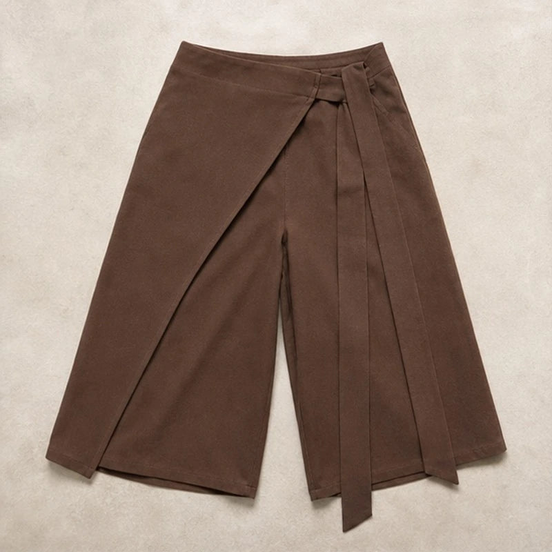 Elsa Tie-Waist Culotte Pants - Chocolate Brown - Pants - Brondals - Image 1