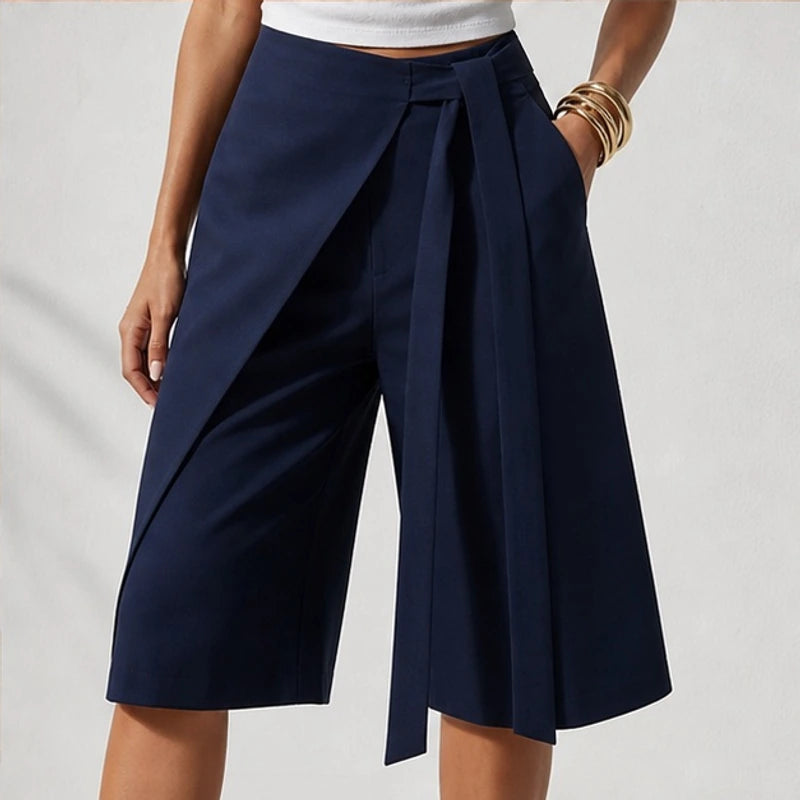 Elsa Tie-Waist Culotte Pants - Navy Blue - culotte pants - Brondals - Image 3