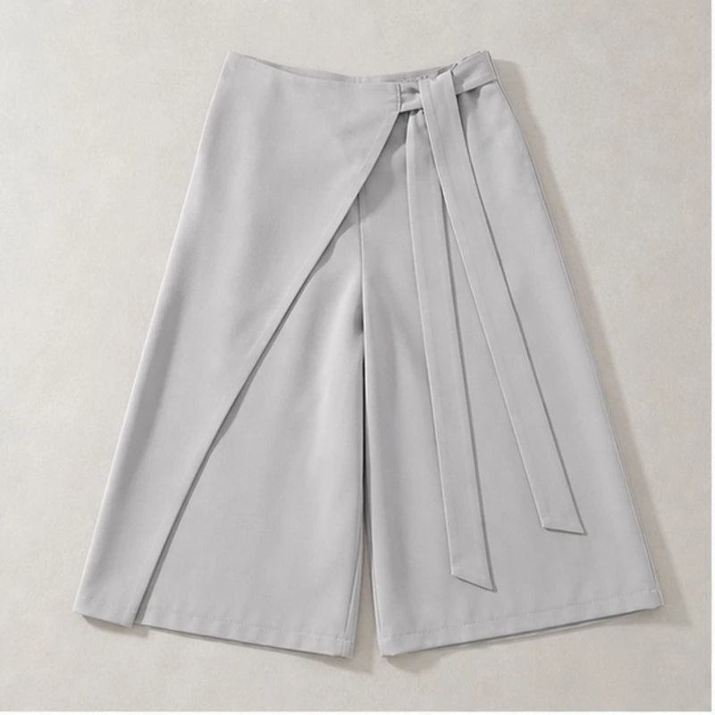 Elsa Tie-Waist Culotte Pants - Light Gray - Pants - Brondals - Image 1
