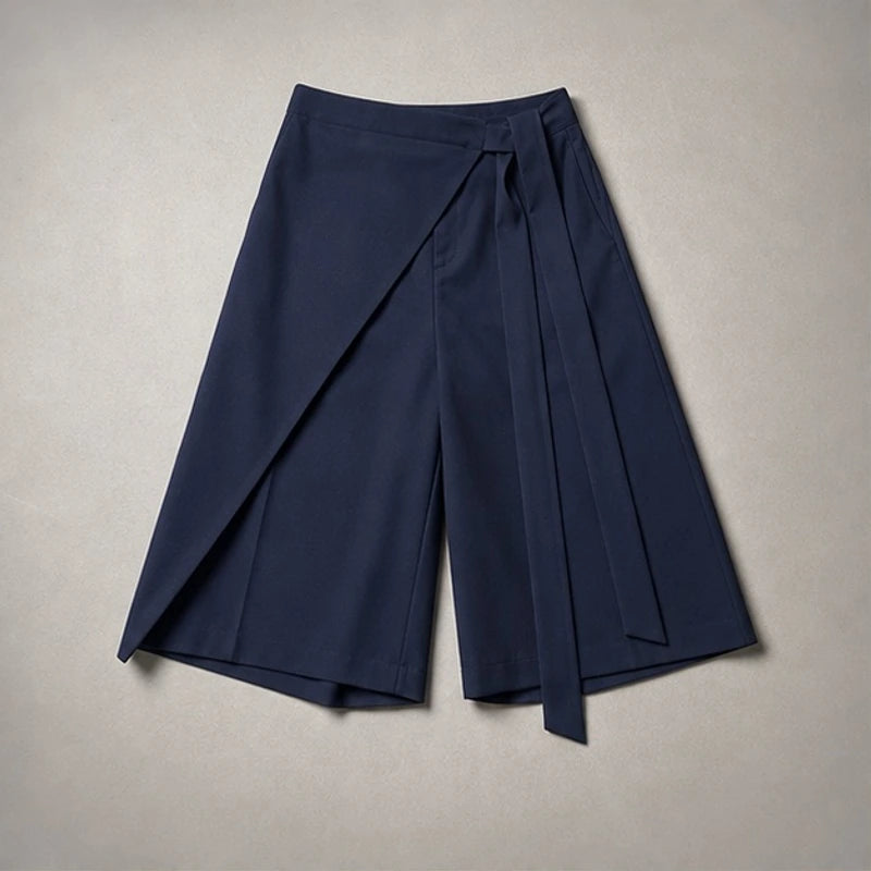 Elsa Tie-Waist Culotte Pants - Navy Blue - Pants - Brondals - Image 1