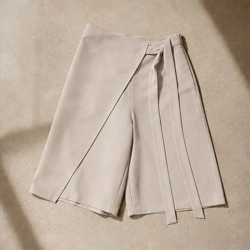 Elsa Tie-Waist Culotte Pants - Beige - Pants - Brondals - Image 1