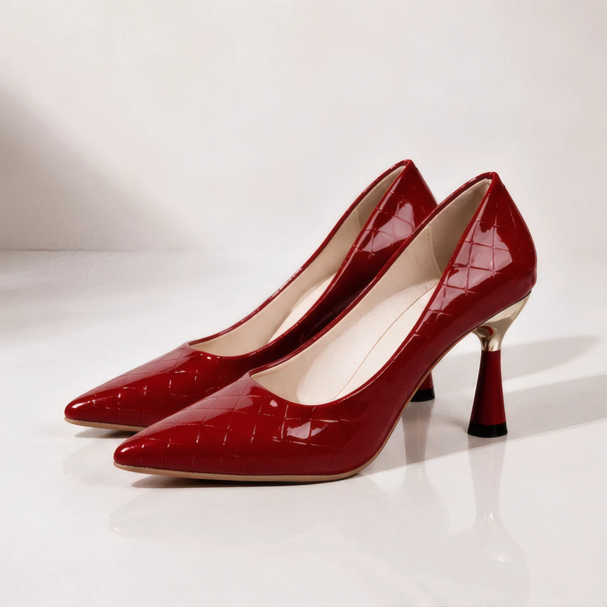 Elspeth Embossed Pointed-Toe Pumps - Claret - Women's Footwear > Pumps > Pointed-Toe Pumps - Brondals - Image 1