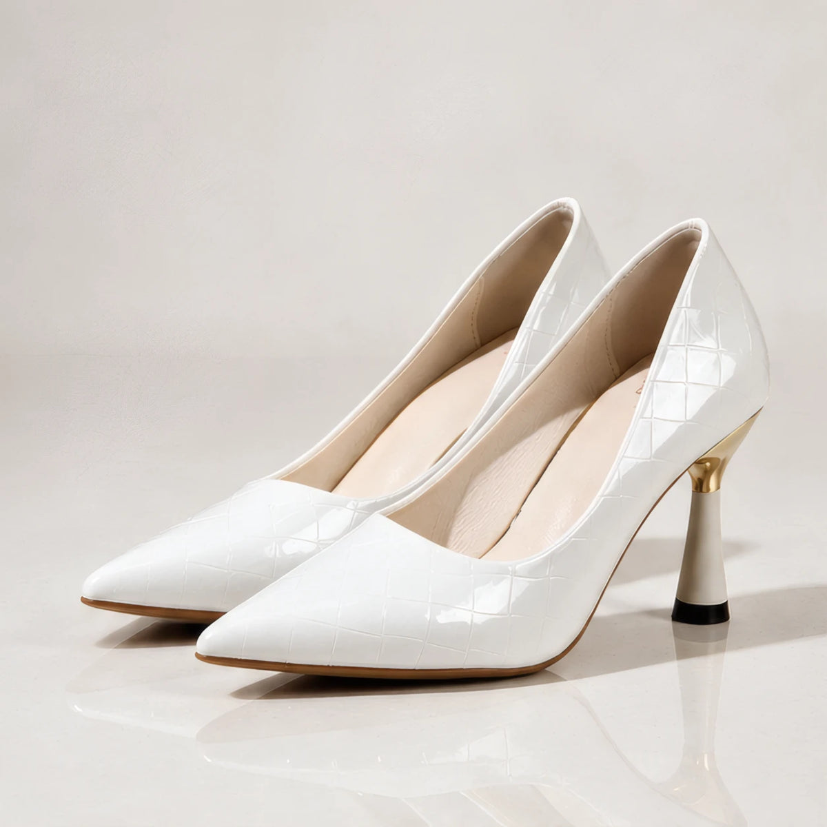 Elspeth Embossed Pointed-Toe Pumps - Chalk - Women's Footwear > Pumps > Pointed-Toe Pumps - Brondals - Image 1
