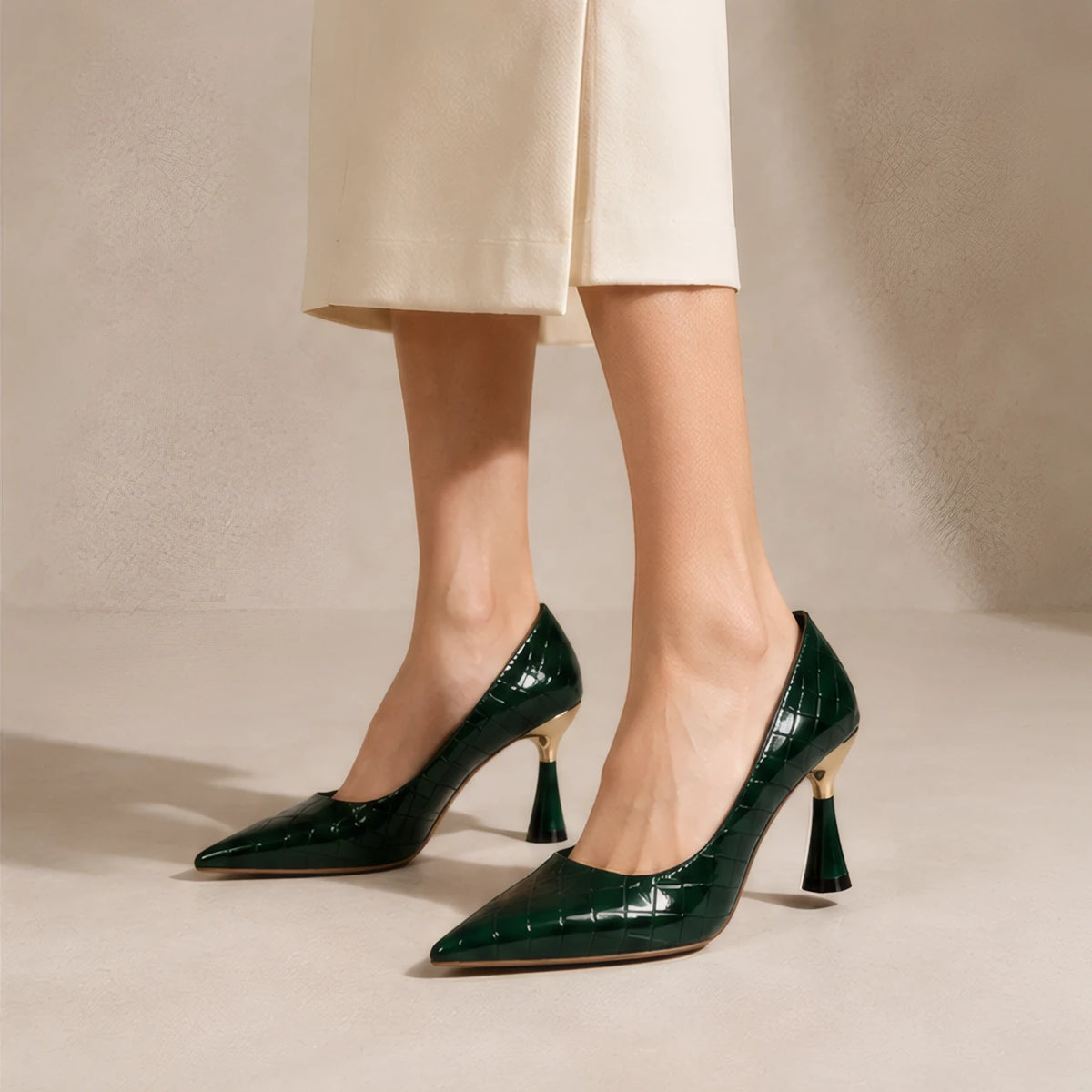 Elspeth Embossed Pointed-Toe Pumps - Pine - Shoes - Brondals - Image 2