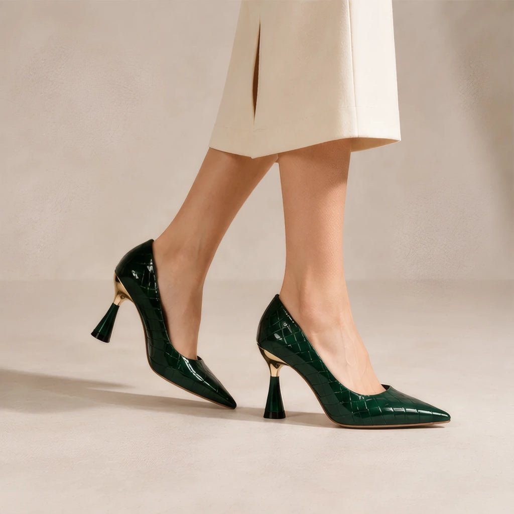 Elspeth Embossed Pointed-Toe Pumps - Pine - Women's Footwear > Pumps > Pointed-Toe Pumps - Brondals - Image 3