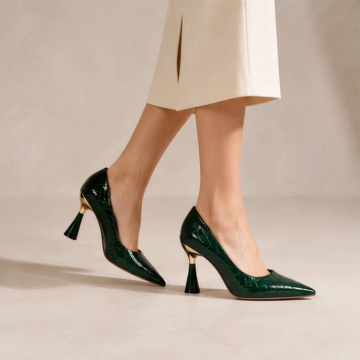 Elspeth Embossed Pointed-Toe Pumps - Pine - Women's Footwear > Pumps > Pointed-Toe Pumps - Brondals - Image 3