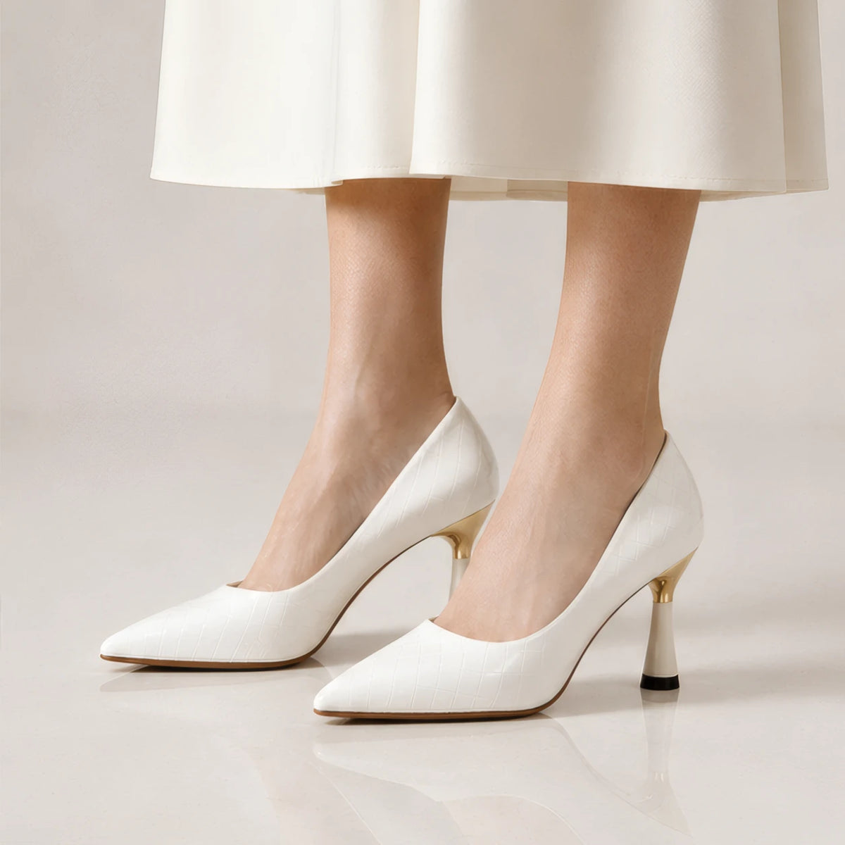 Elspeth Embossed Pointed-Toe Pumps - Chalk - Shoes - Brondals - Image 2