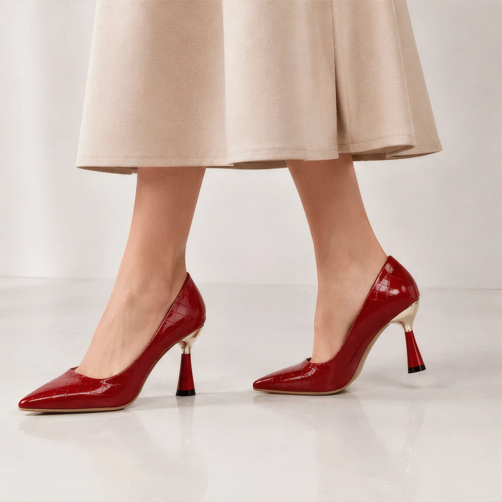 Elspeth Embossed Pointed-Toe Pumps - Claret - Women's Footwear > Pumps > Pointed-Toe Pumps - Brondals - Image 3