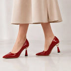 Elspeth Embossed Pointed-Toe Pumps - Claret - Women's Footwear > Pumps > Pointed-Toe Pumps - Brondals - Image 3