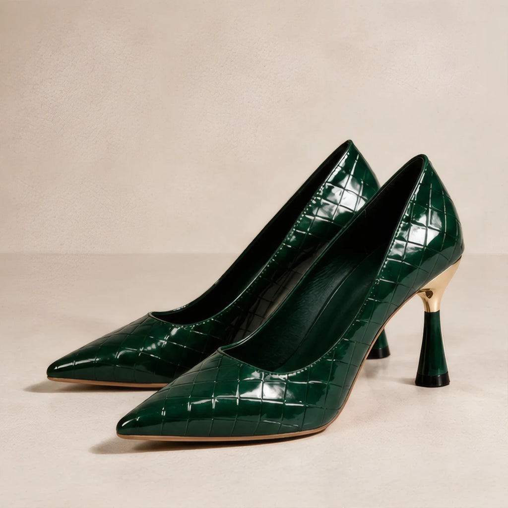 Elspeth Embossed Pointed-Toe Pumps - Pine - Women's Footwear > Pumps > Pointed-Toe Pumps - Brondals - Image 1
