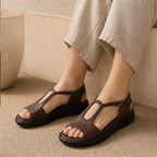 Elva Braided T-Strap Leather Sandals - Brown - apparel - Brondals - Image 2