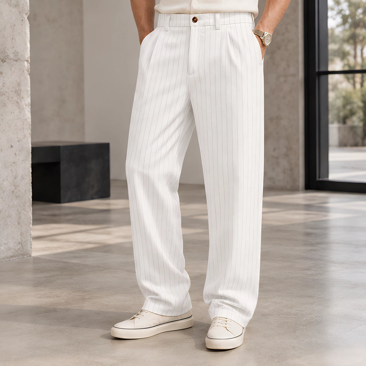 Elwood Men's Pinstripe Pants - White - Men's Clothing > Pants > Pinstripe Pants - Brondals - Image 1