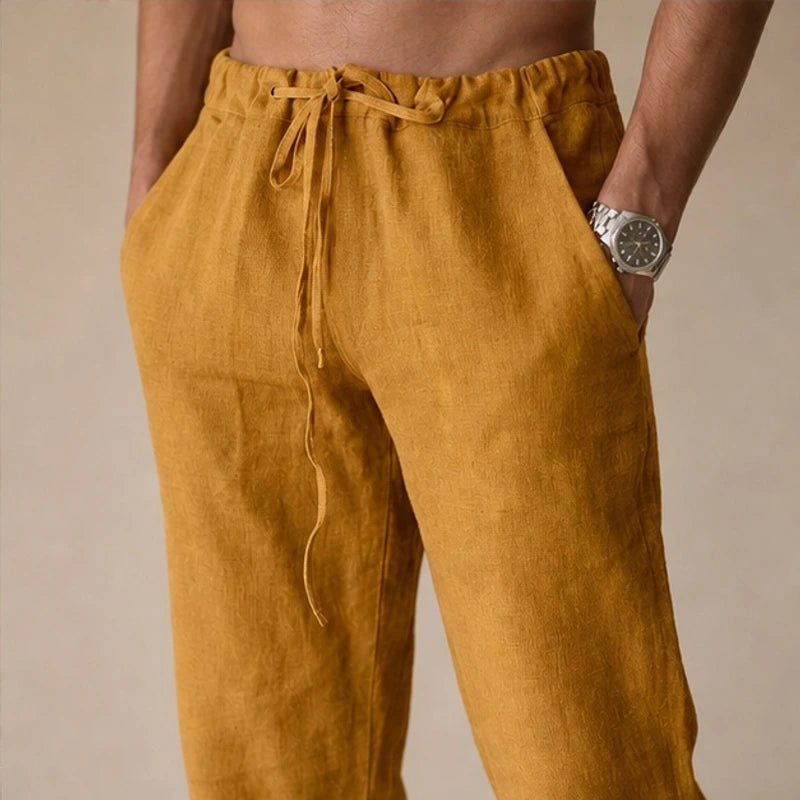 Emerson Linen Trousers - Gold - breathable linen - Brondals - Image 5