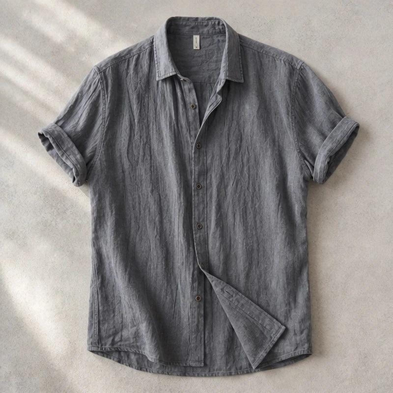 Esmond Short-Sleeve Linen Shirt - Gray - Shirt - Brondals - Image 1