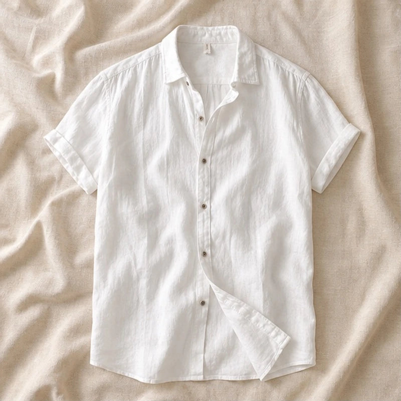Esmond Short-Sleeve Linen Shirt - White - Shirt - Brondals - Image 1
