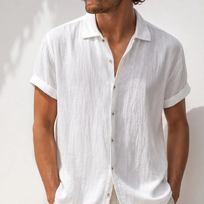 Esmond Short-Sleeve Linen Shirt - White - men's shirt - Brondals - Image 2